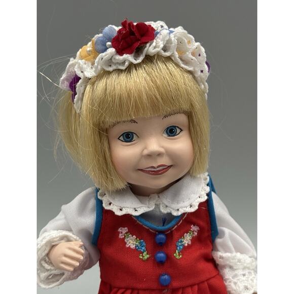 Hands Across the World Doll NATALIA Poland Doll Red Dress Small 6” W/ Bear - Picture 2 of 13